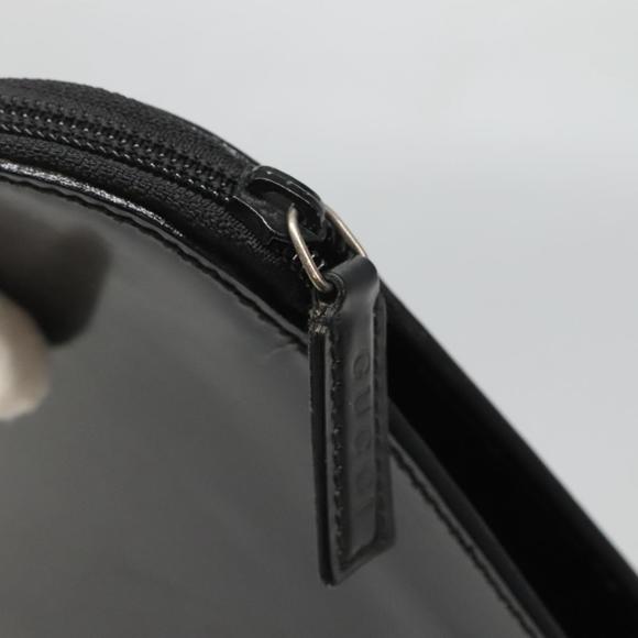 GUCCI Document case Patent leather Black Auth am8564